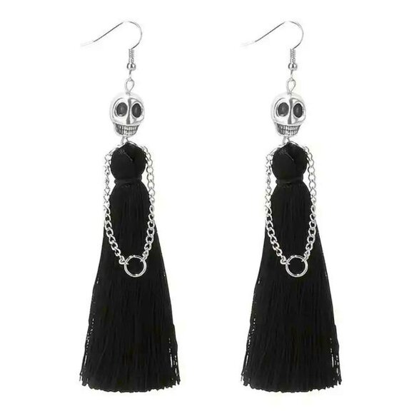 Earrings Skeleton Bride Dangle Tassel Nightmare Goth Punk Halloween Chain Sally - Picture 1 of 4